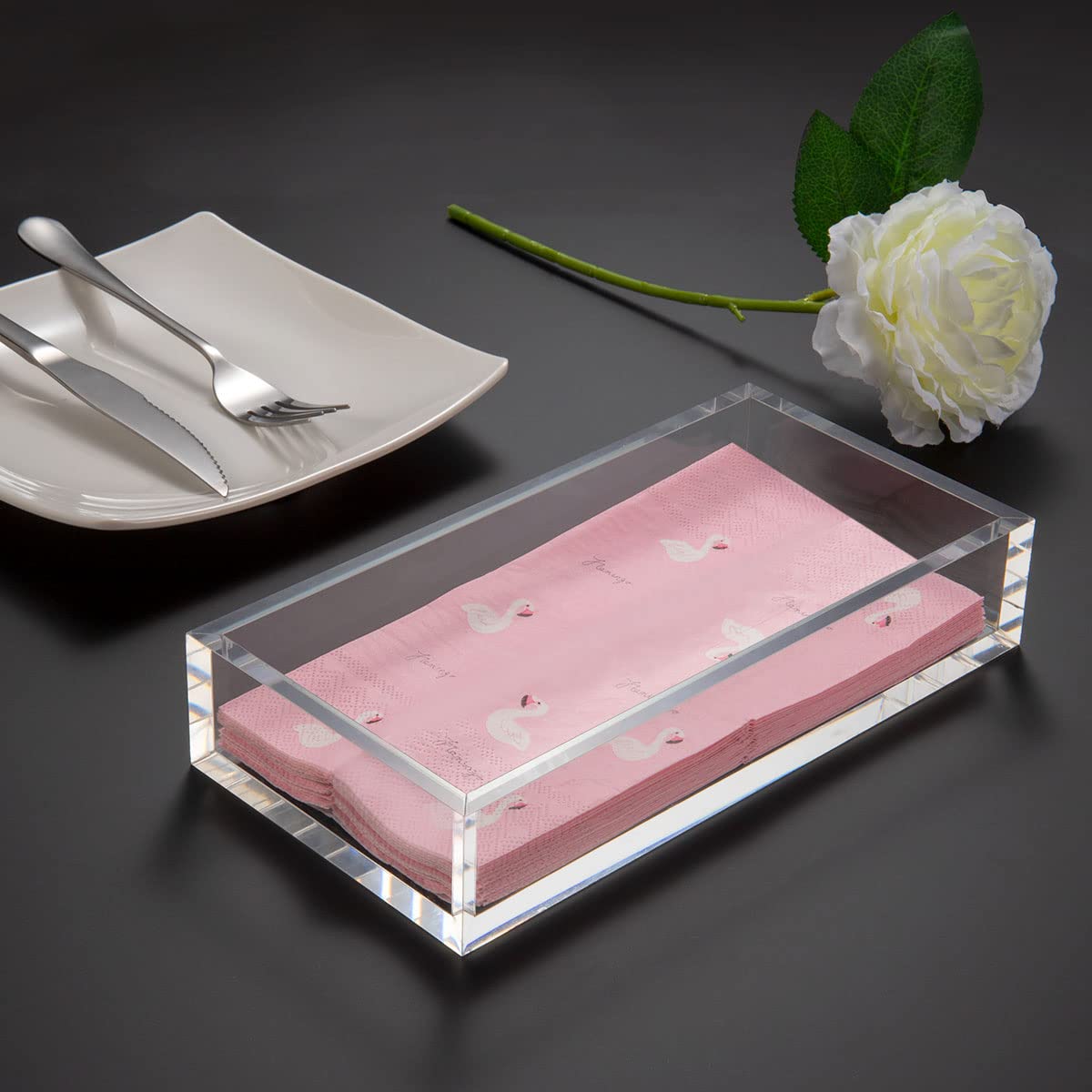 HIIMIEI acrylic napkin holder on a kitchen counter supports daily use