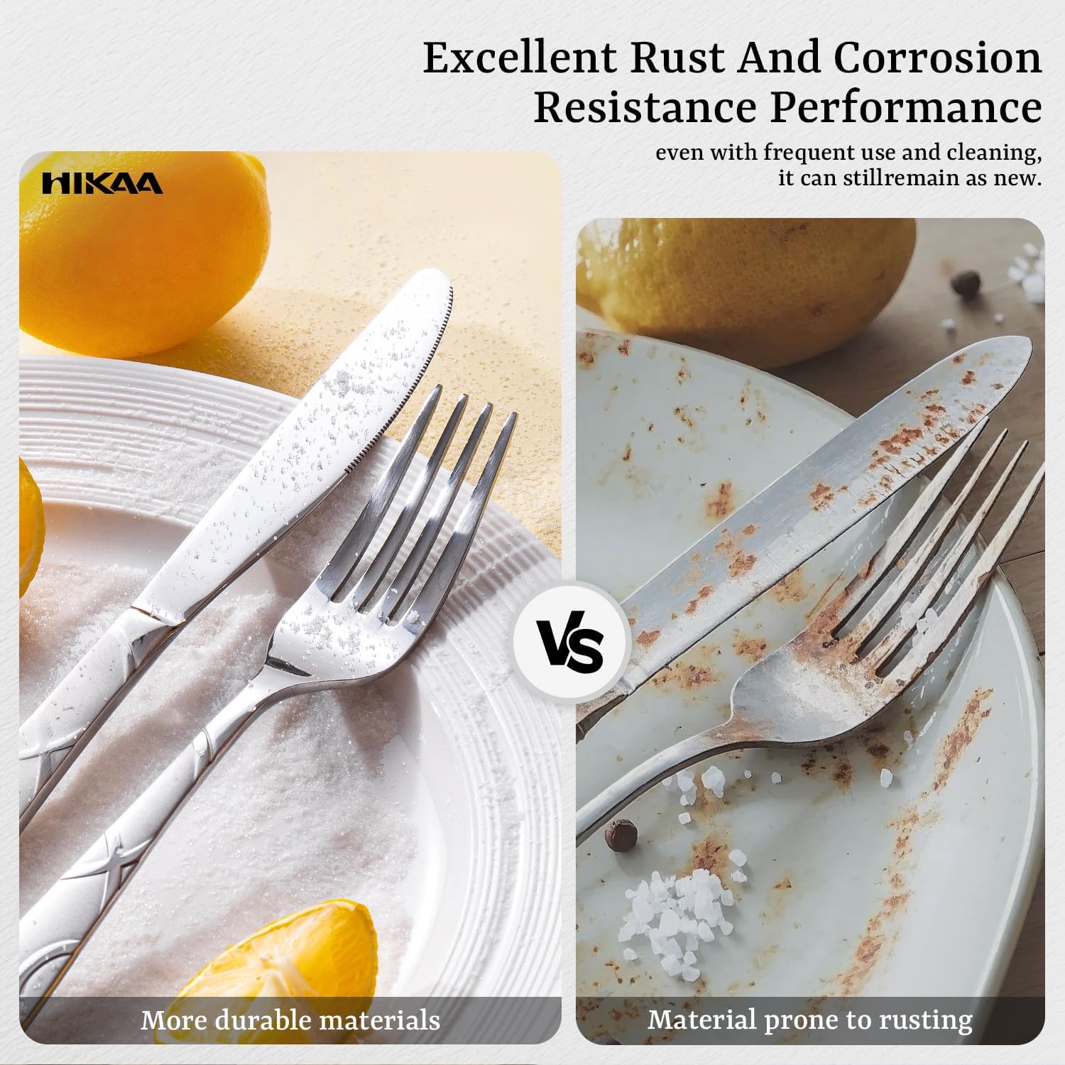HIKAA silverware in dishwasher-safe finish resists fingerprints.