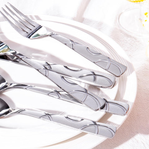 HIKAA dinner fork showcases flower pattern, balanced weight for comfortable dining.