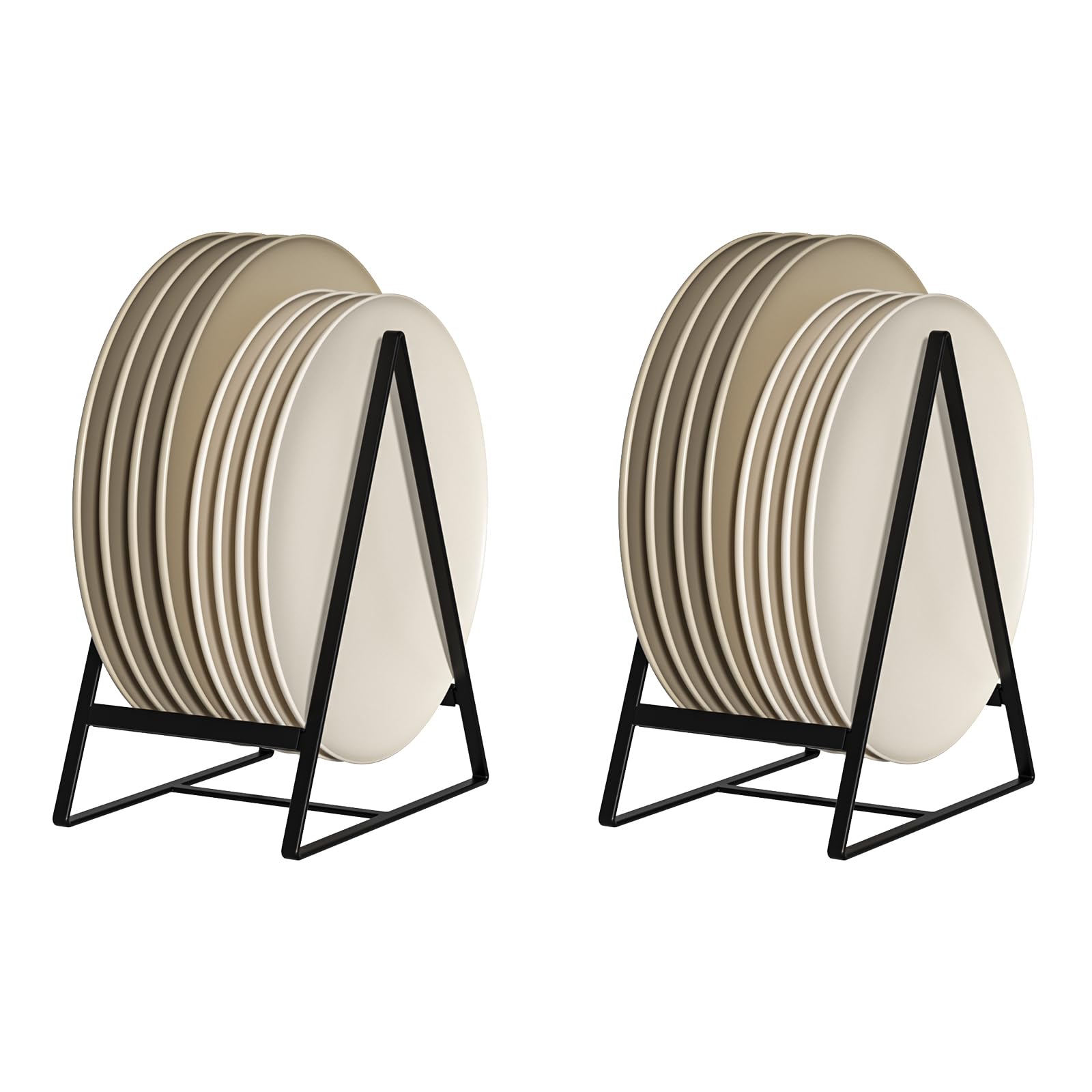 Hikinlichi 2-pack triangle plate holders show durable metal build for organized dish storage.