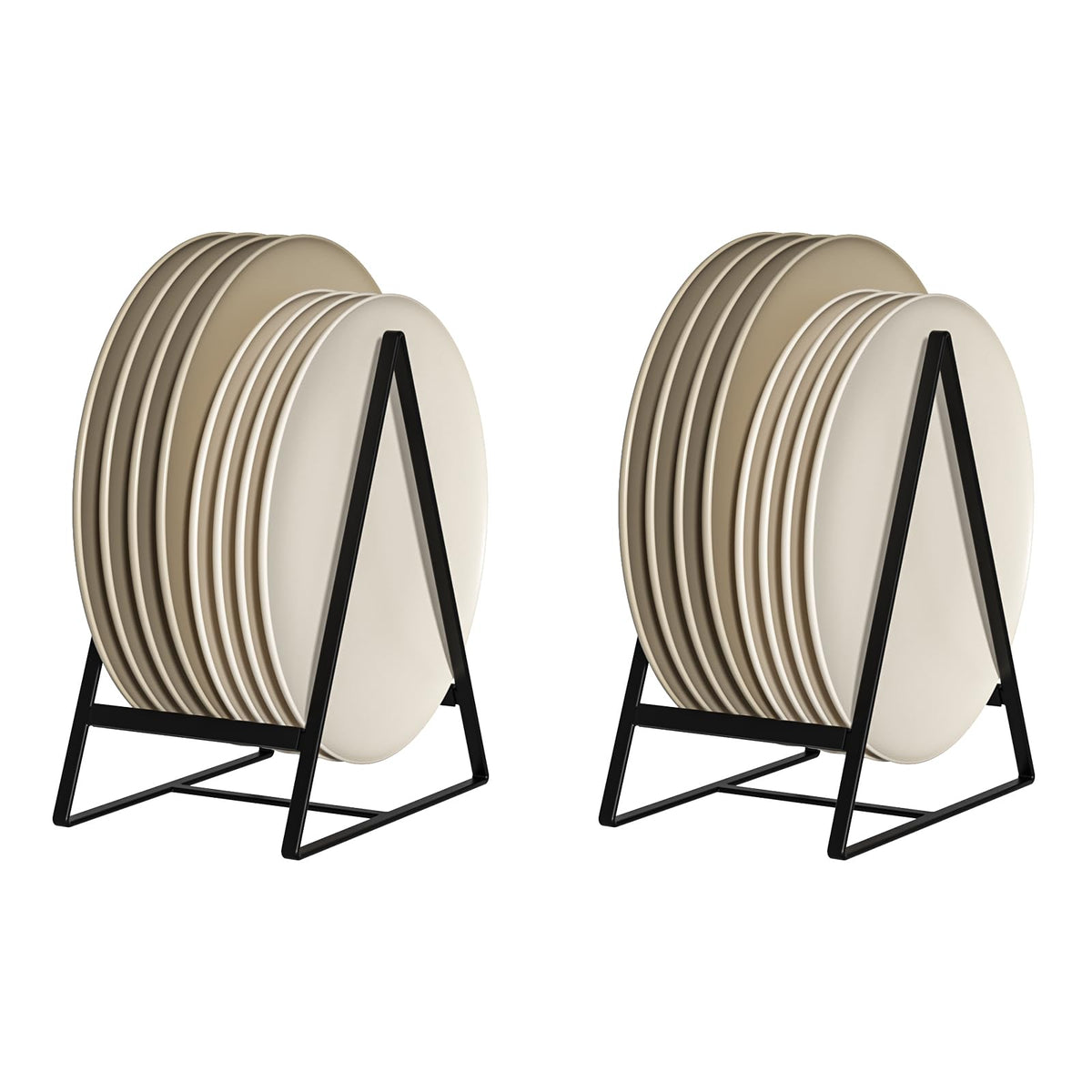 Hikinlichi 2-pack triangle plate holders show durable metal build for organized dish storage.