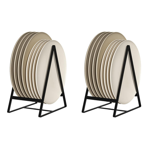 Hikinlichi 2-pack triangle plate holders show durable metal build for organized dish storage.