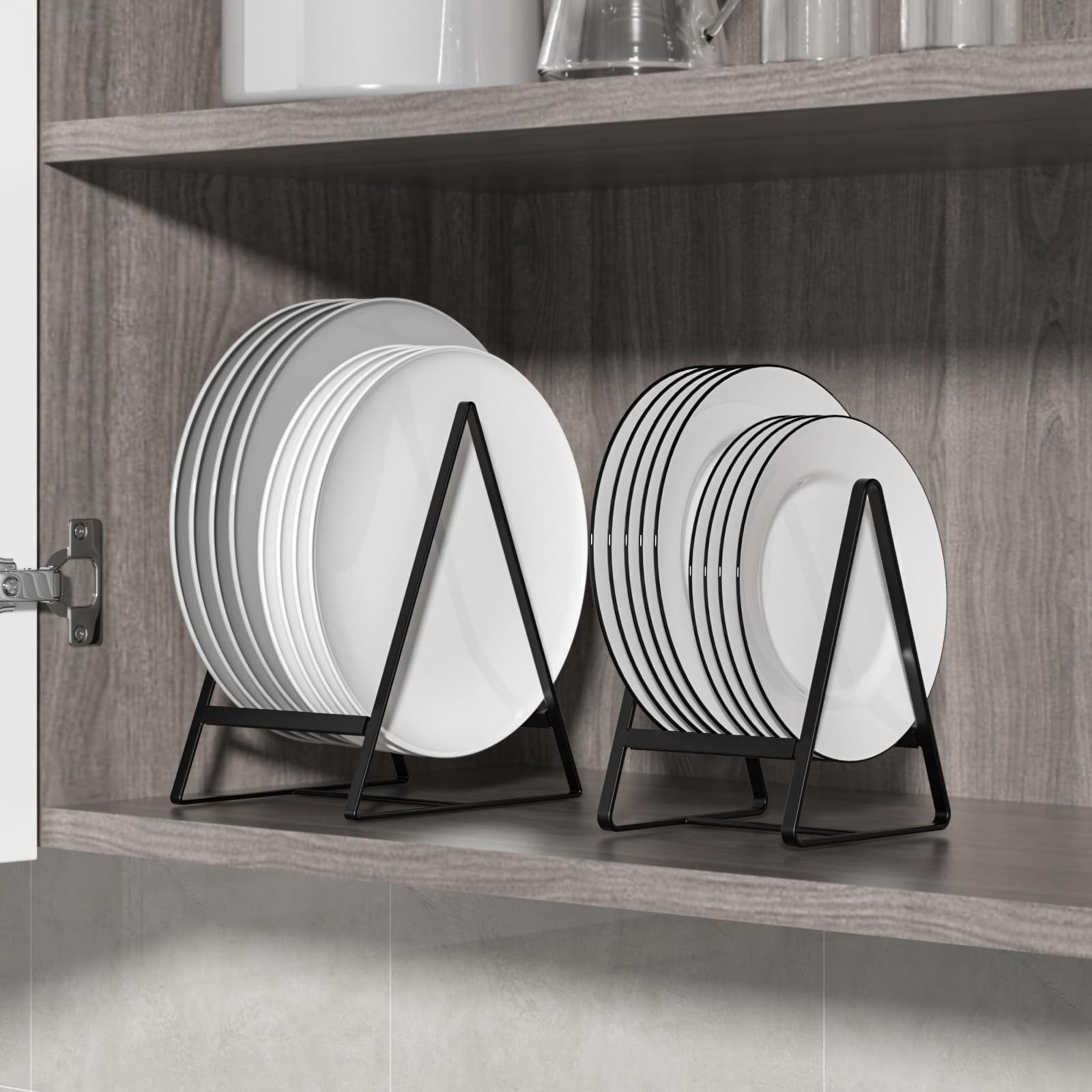 Hikinlichi free-standing dish rack on the counter keeps plates upright.