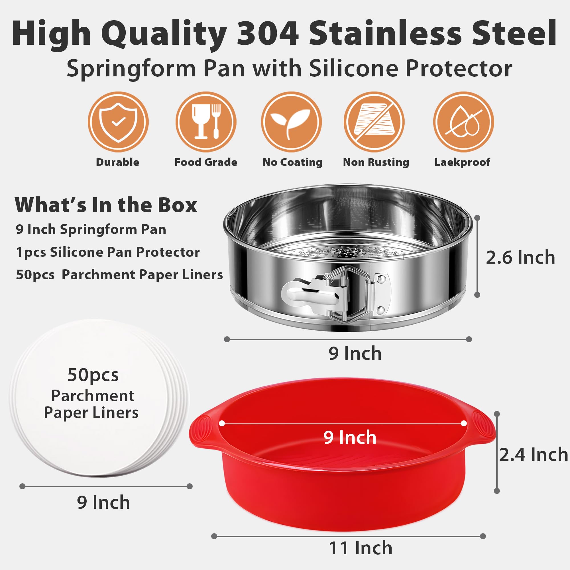 Hikolvol dishwasher-safe 9-inch cheesecake pan saves time on cleaning after baking.