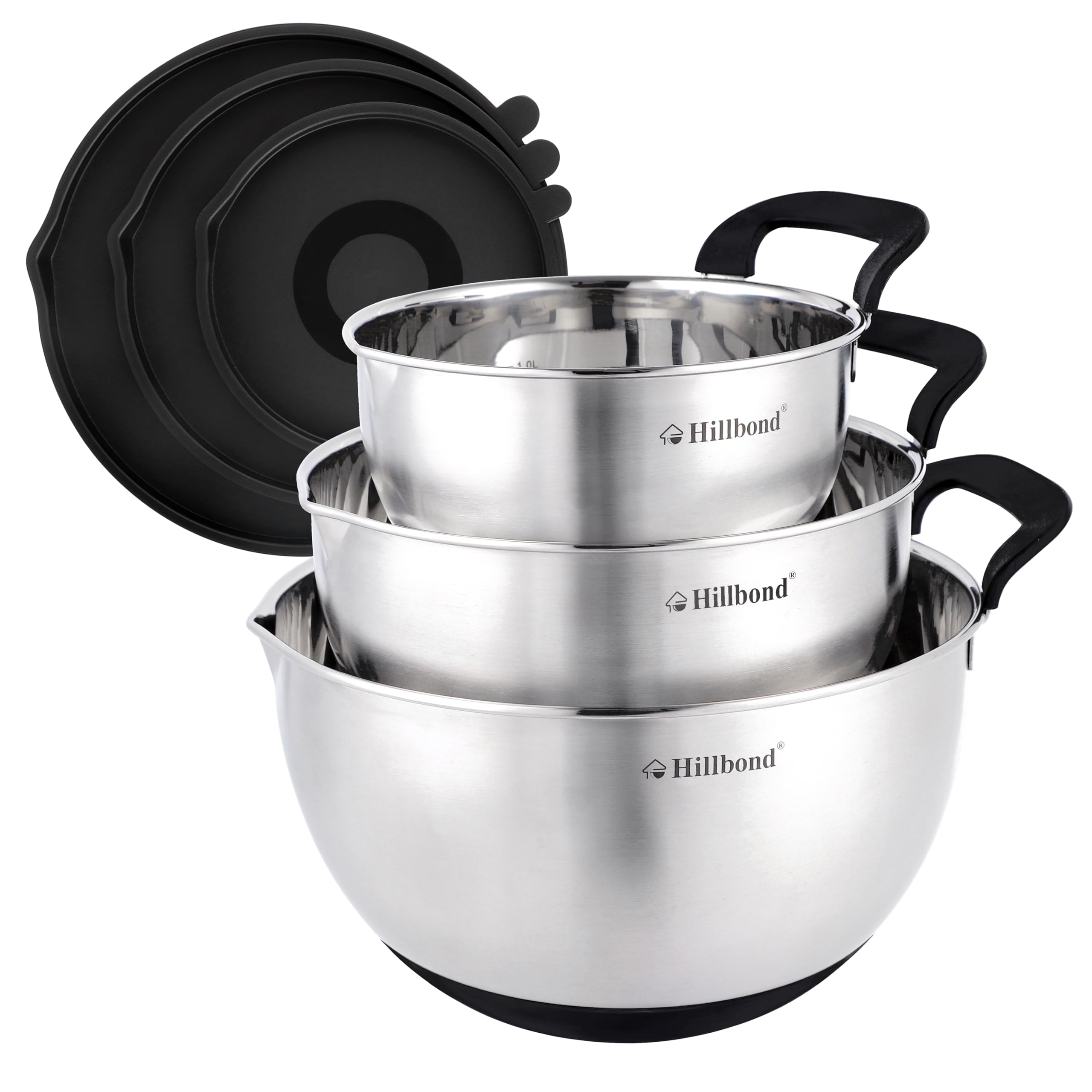 Hillbond 3-piece bowls with pour spouts for easy cooking prep and storage.