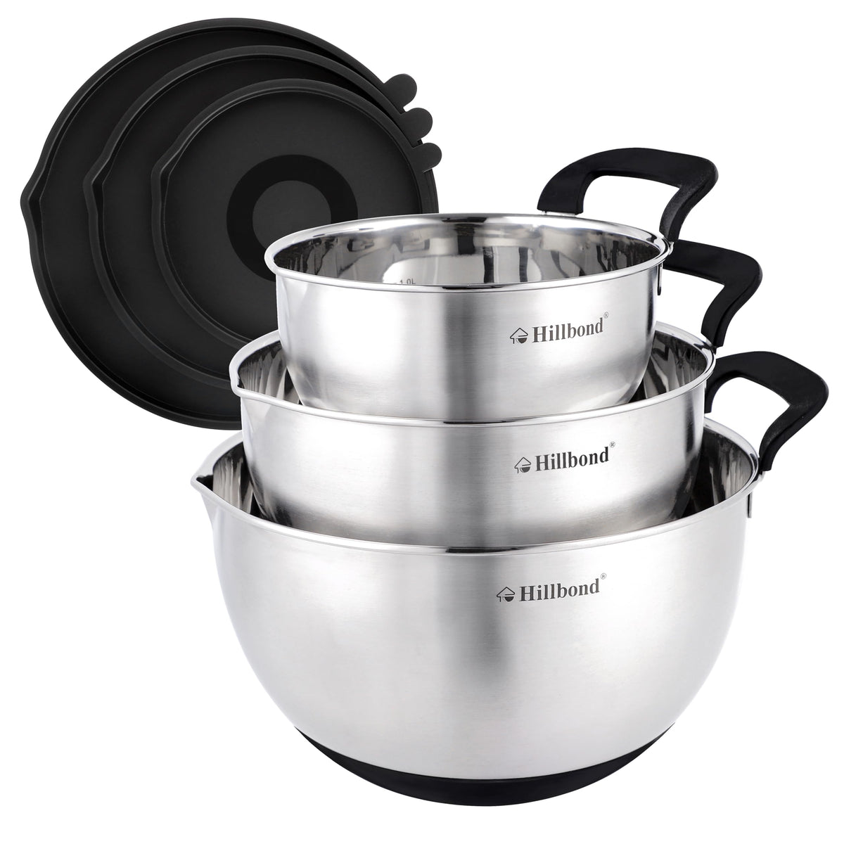 Hillbond 3-piece bowls with pour spouts for easy cooking prep and storage.