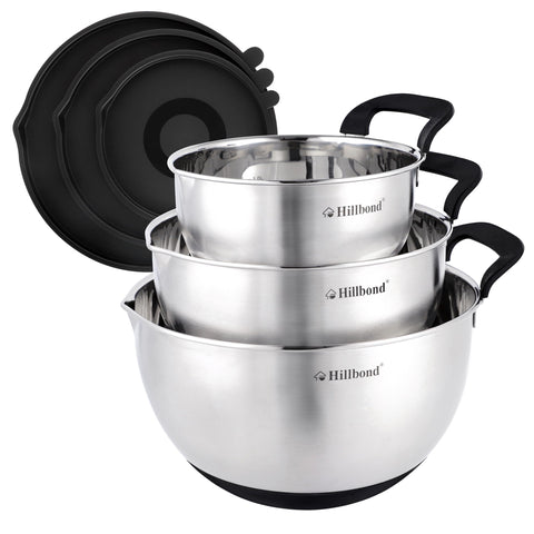 Hillbond 3-piece bowls with pour spouts for easy cooking prep and storage.