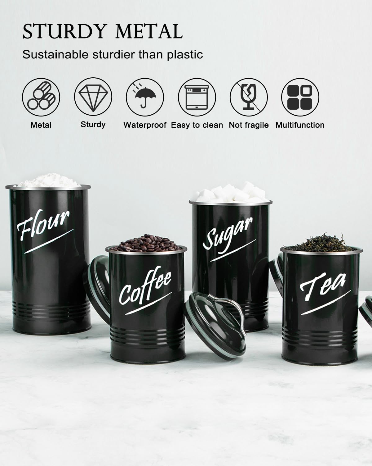 Hillbond coffee canisters on counter with airtight seal to preserve flavor.