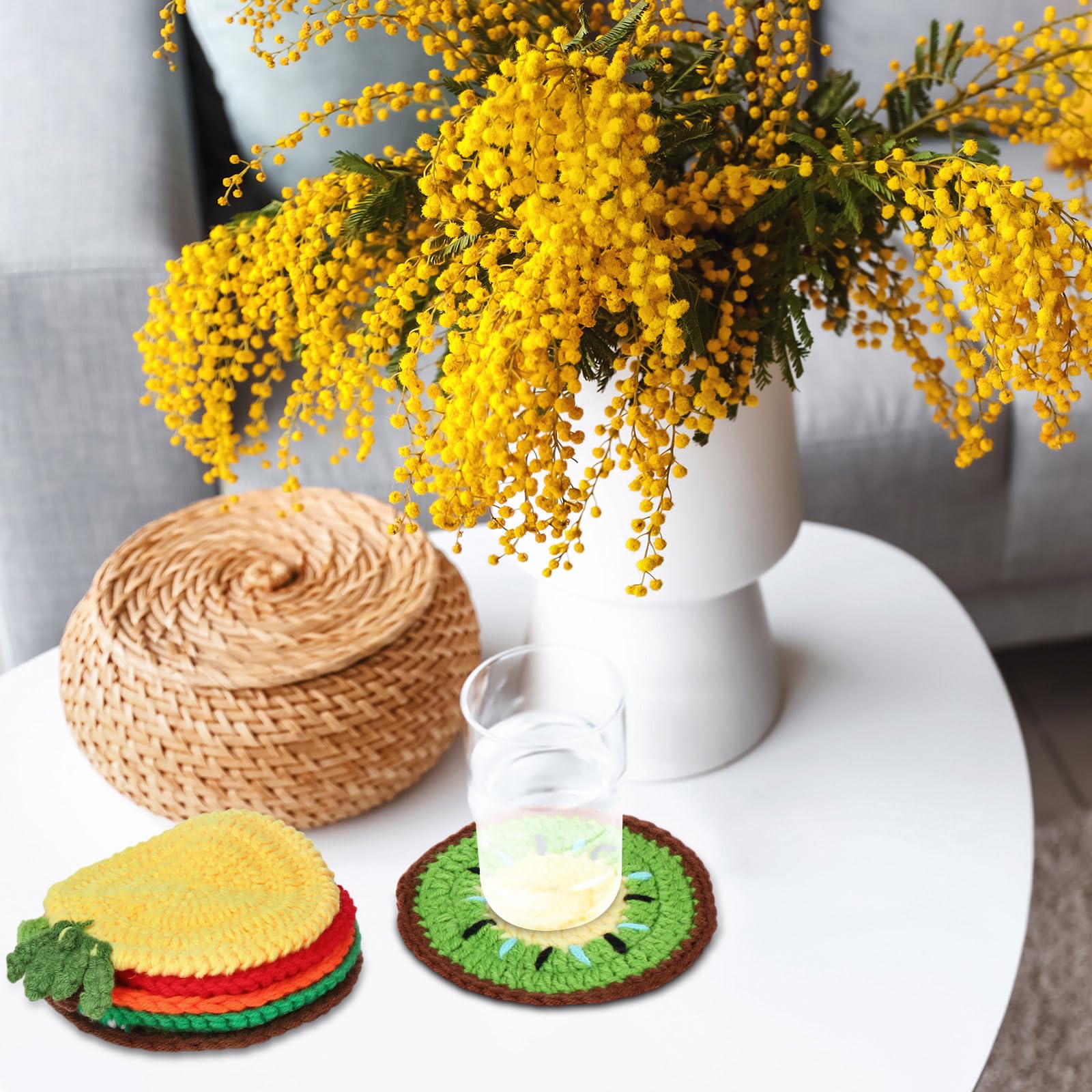Hillsuren fruit crochet coaster apple brings cozy vibes and surface protection