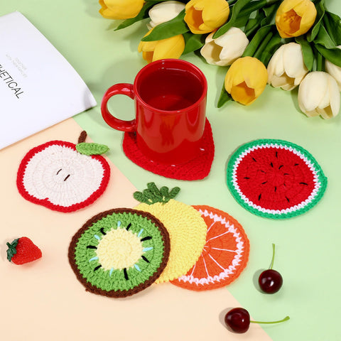 Hillsuren fruit crochet coaster kiwi safeguards tables with colorful absorbent design