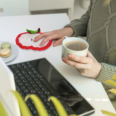 Hillsuren fruit crochet coaster set packaging showcases six fruit designs
