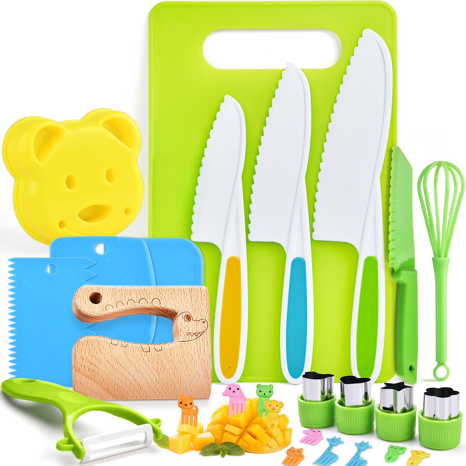 Hilsoeet 26-piece kids knives set with cutting board for safe beginner cooking