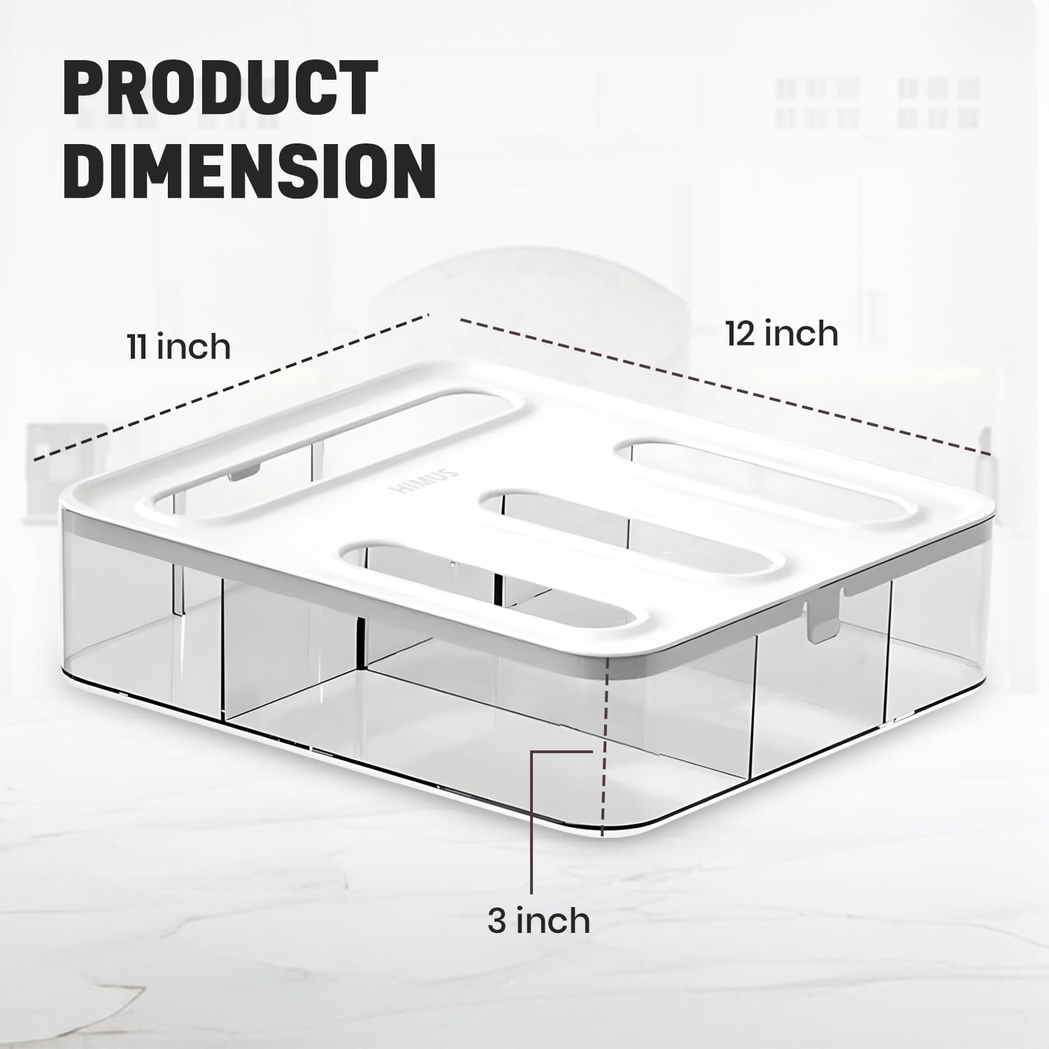 HIMUS bag organizer in-drawer view with clear top for quick bag access