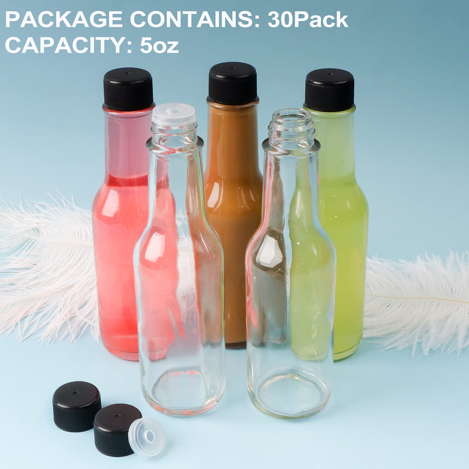 HINGWAH clear glass 5oz bottles ideal for homemade sauces and beverages.