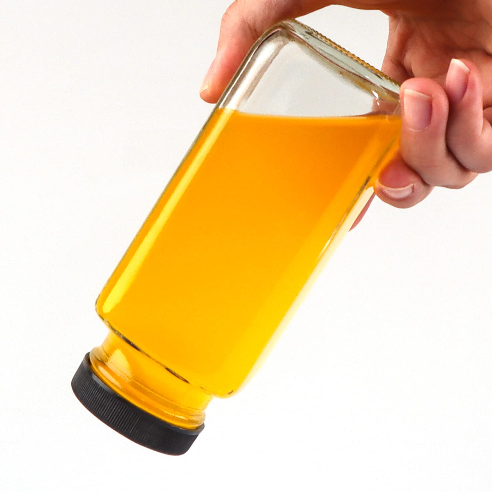 HINGWAH square bottle design saves space in fridge and cabinets.