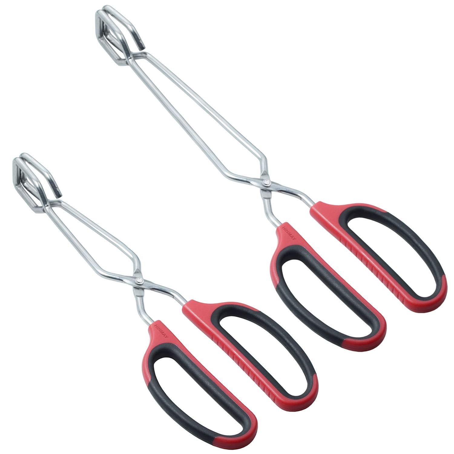 HINMAY 10-inch stainless steel tong with Ergogrip Pro handles for steady flipping