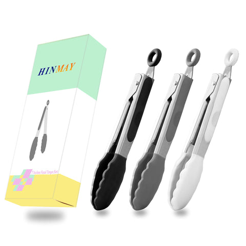 HINMAY silicone tongs resist heat, keep food from sticking.
