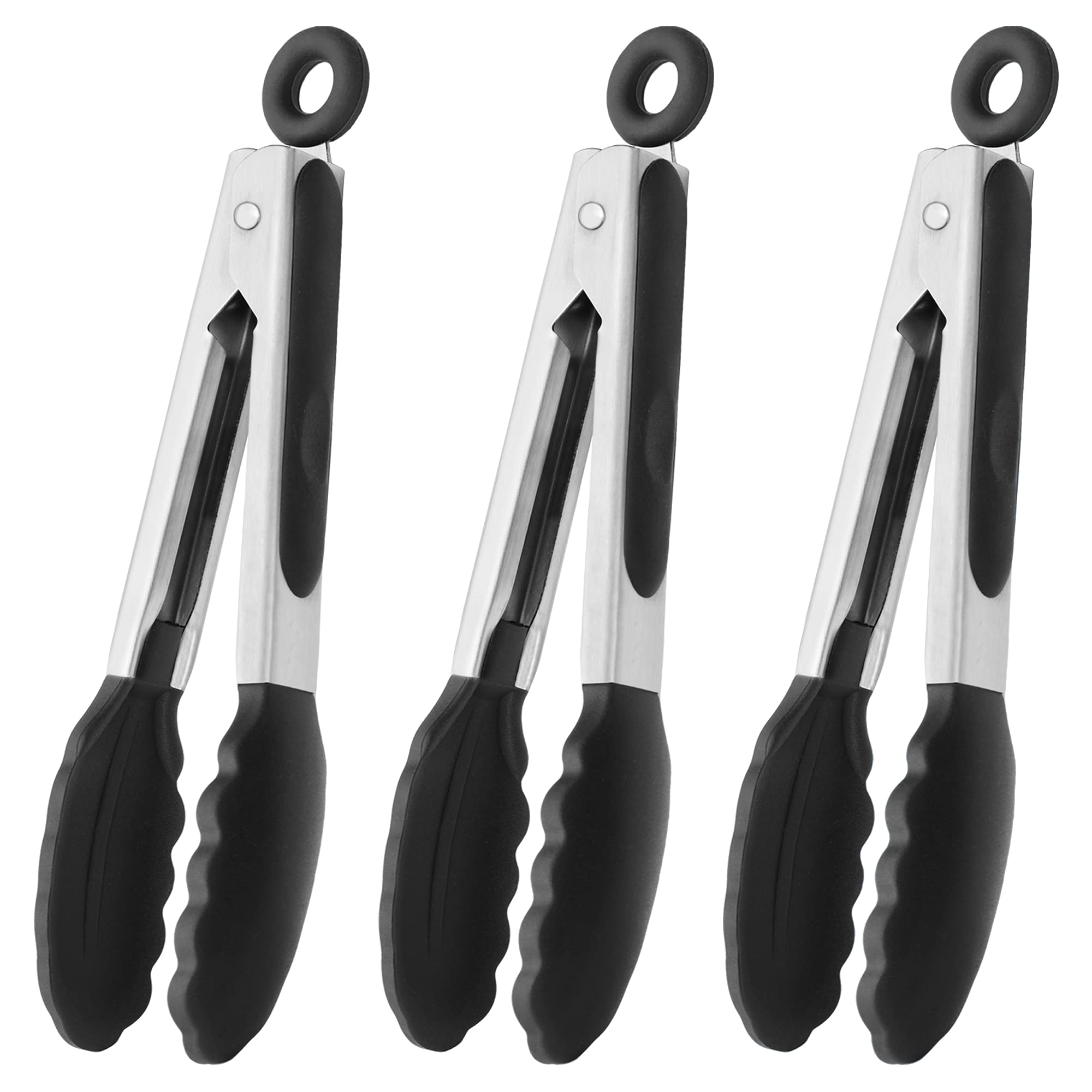 HINMAY mini tongs with silicone tips in black for precise serving