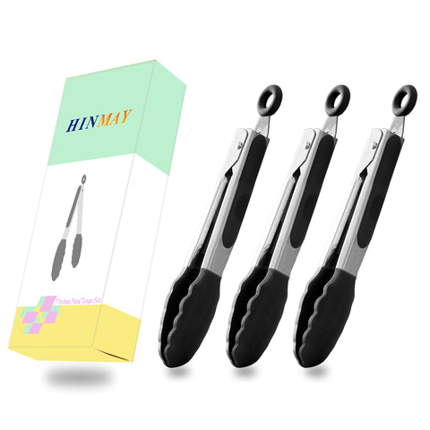 HINMAY set of 3 black mini tongs ideal for salads and appetizers