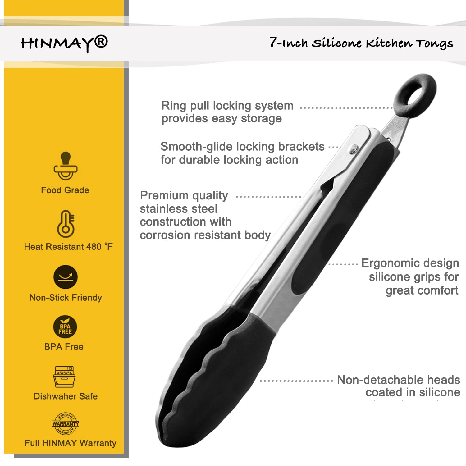 HINMAY mini tongs with ring-pull locking system for secure table use