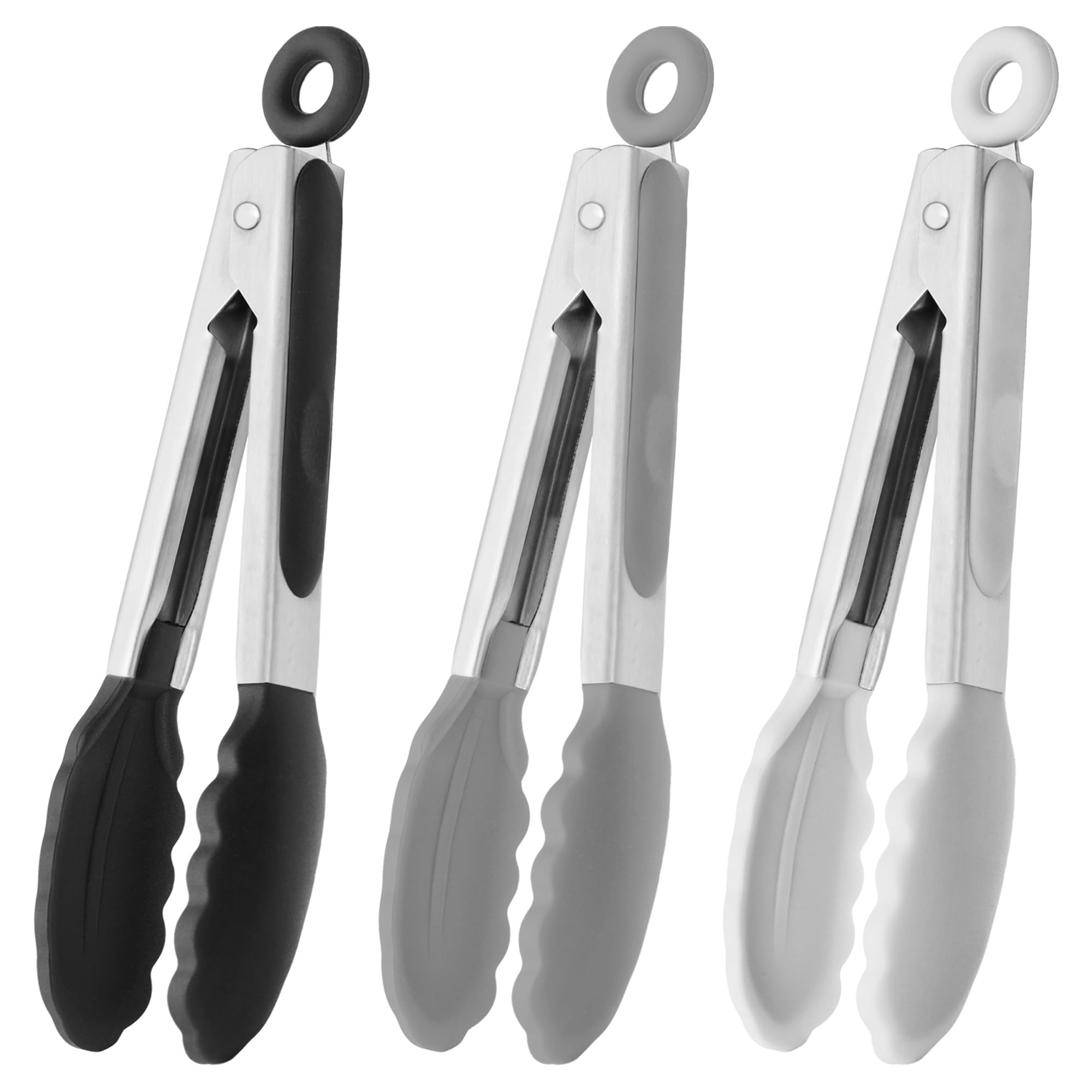 HINMAY 7-inch silicone tongs in black, ideal for table serving.