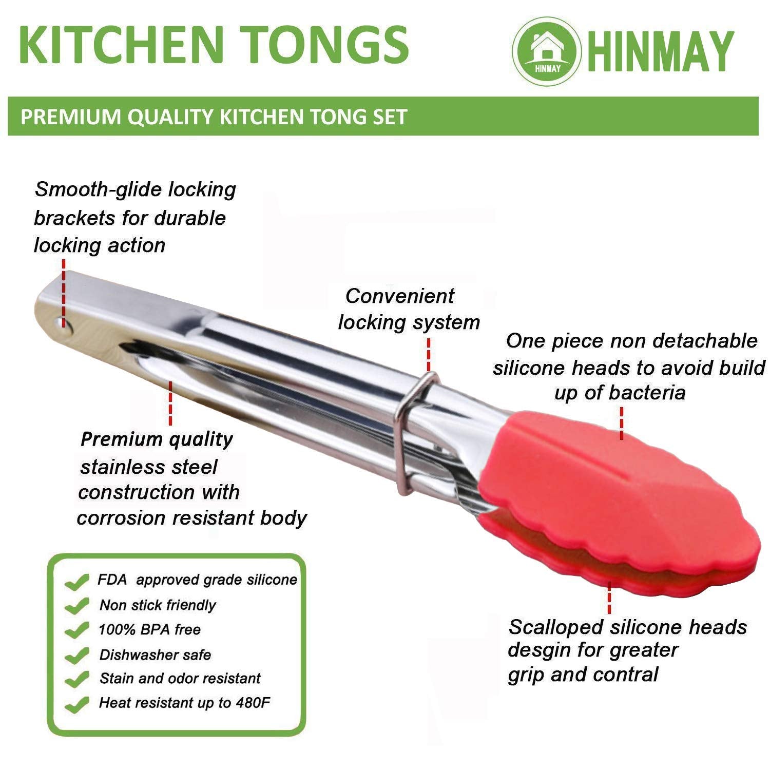 HINMAY blue silicone-tipped 7-inch tongs for precise grabbing