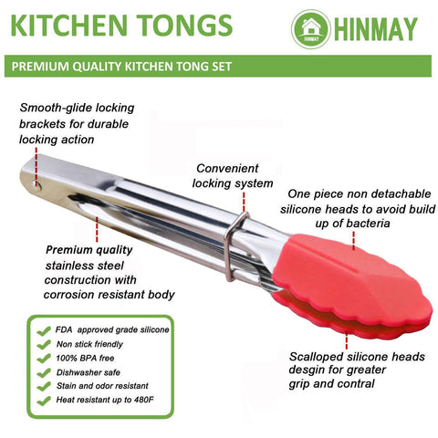 HINMAY blue silicone-tipped 7-inch tongs for precise grabbing