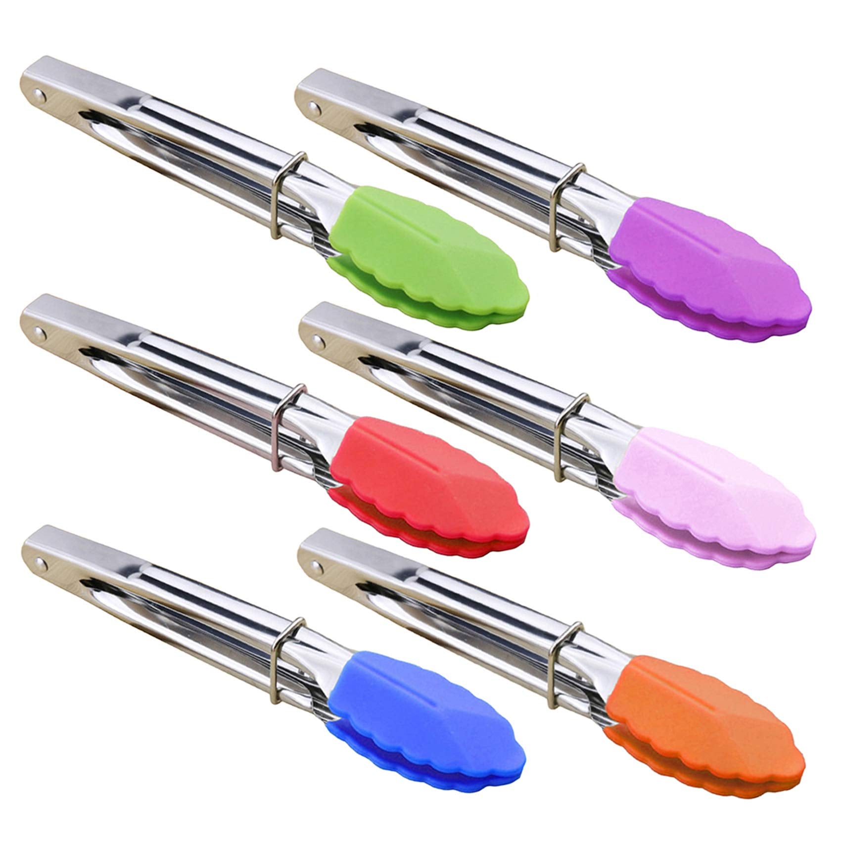 HINMAY green silicone-tipped 7-inch tongs for nonstick pans and safe serving