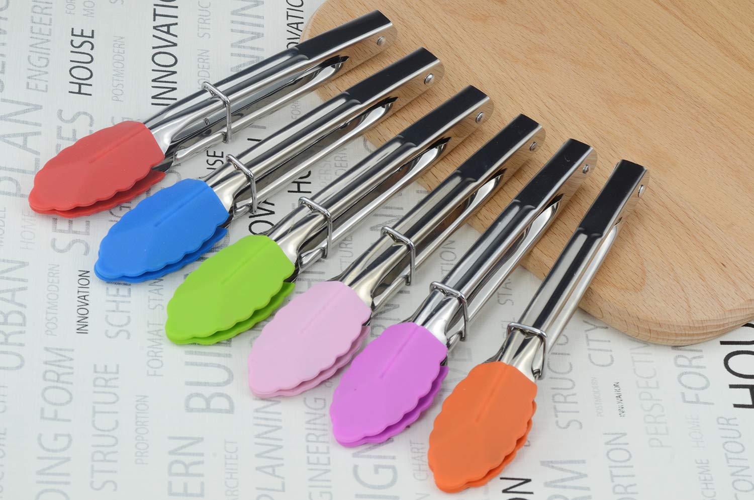 HINMAY pink silicone-tipped 7-inch tongs for delicate items