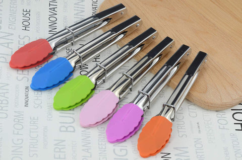 HINMAY pink silicone-tipped 7-inch tongs for delicate items