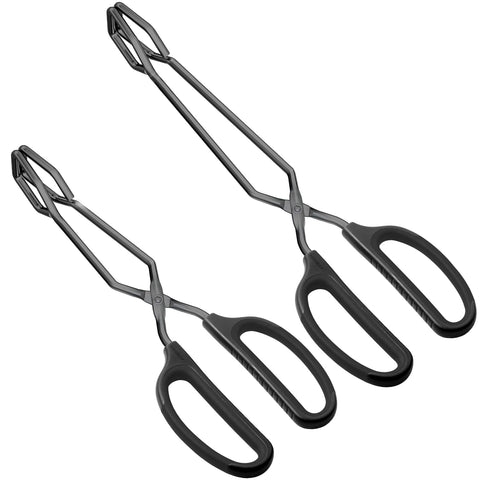 HINMAY 10-inch tongs gripping steaks during grilling for precise handling