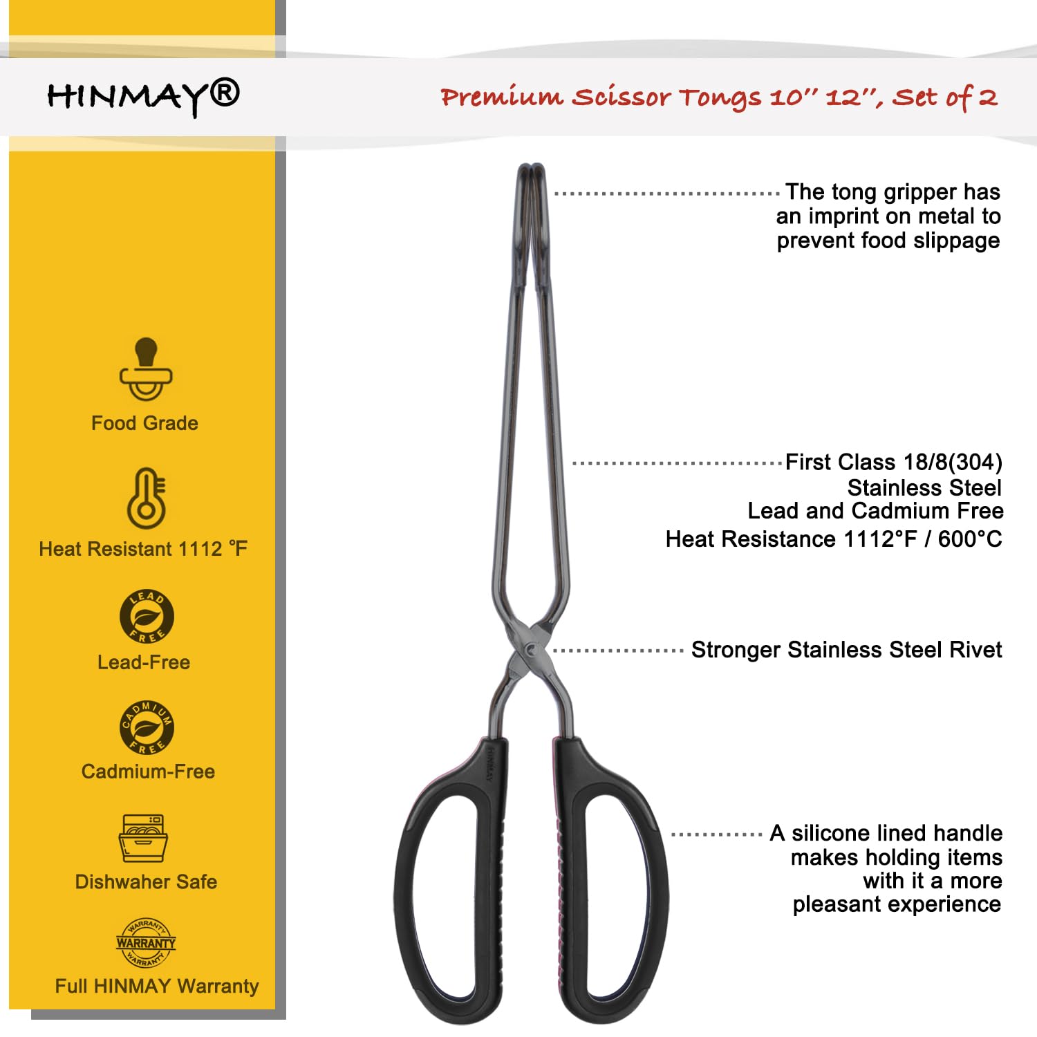 HINMAY 12-inch tongs flipping burgers with a secure grip