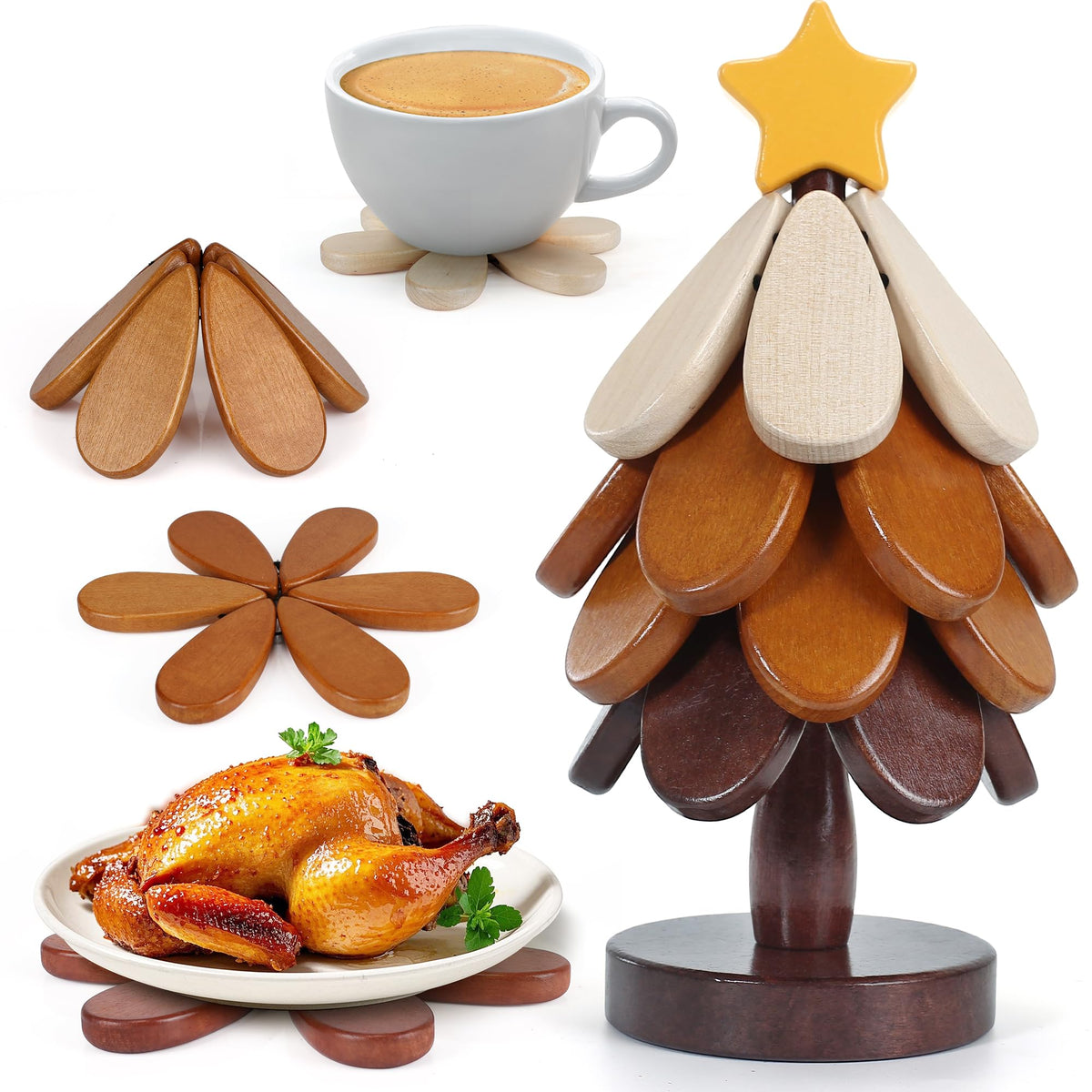 Hinpote tree-shaped trivet assembly demonstrates space-saving kitchen display