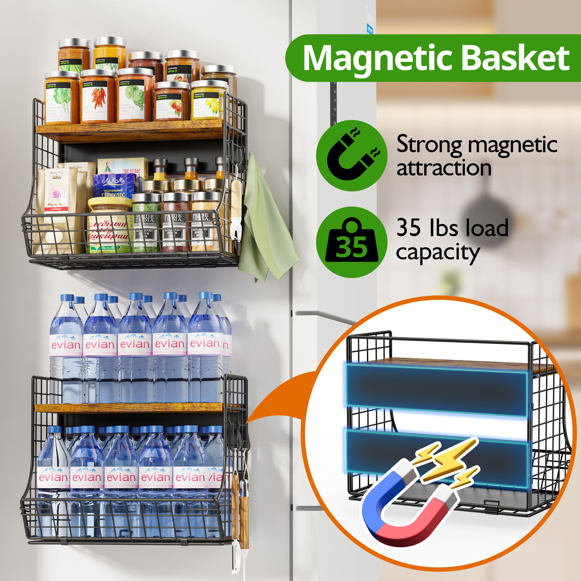 HIPLIYS magnetic shelf stores fruits and vegetables neatly, freeing counter space.