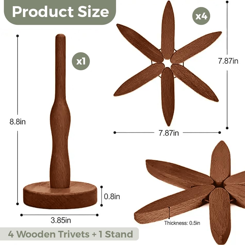 HIQUA tree trivet folding mechanism unfolds for quick heat protection on tables.