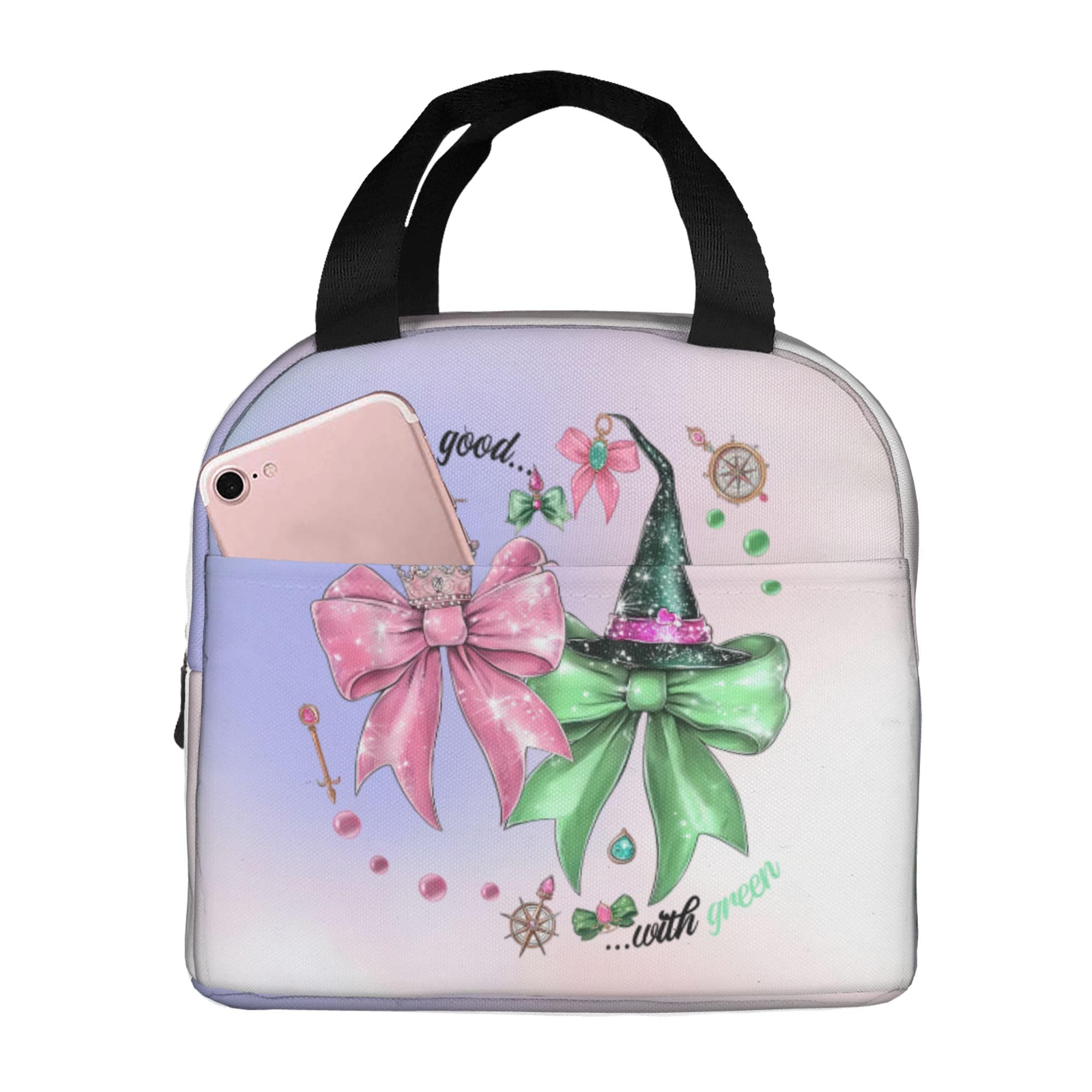 Hirkdiexy Pink Goes Good With Green lunch bag front pocket for easy access to essentials