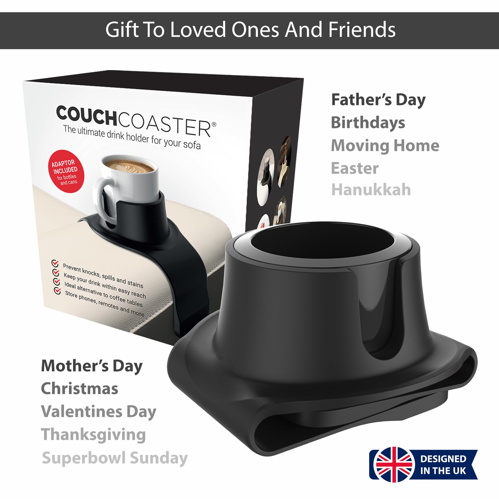 Hit Products CouchCoaster weighted silicone construction provides stability during use.