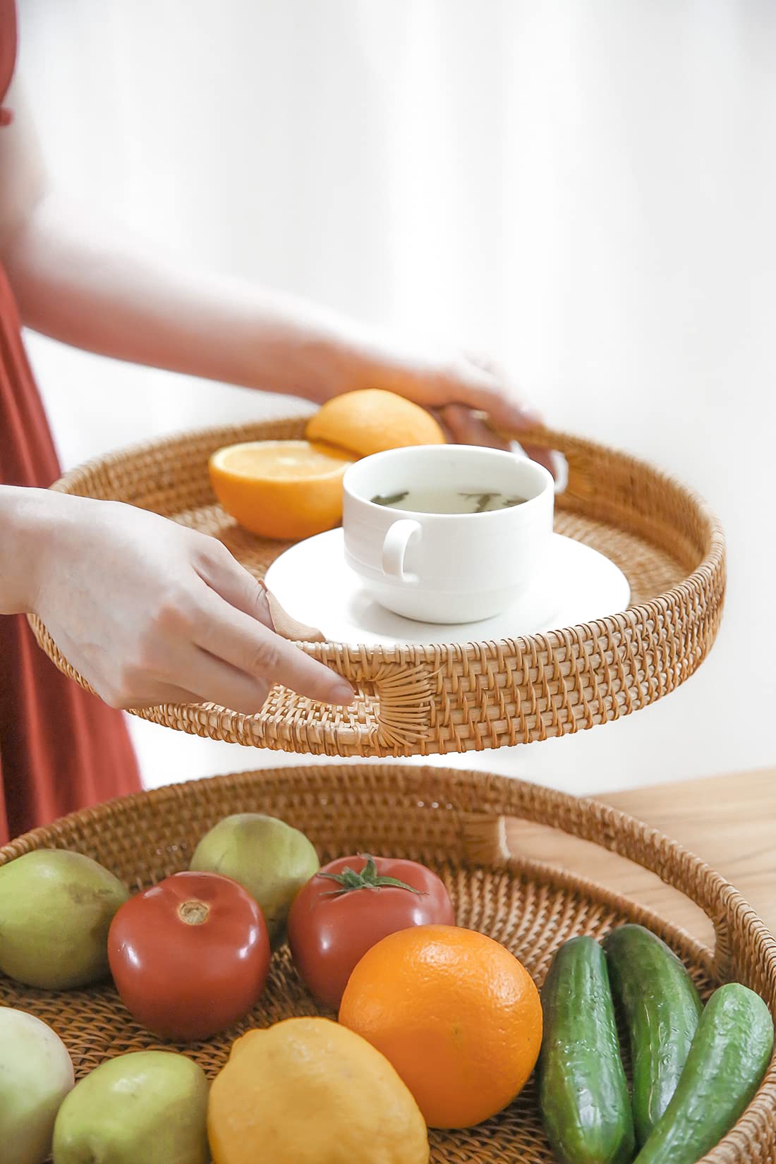 Hitomen hand-woven rattan texture enhances rustic home décor.