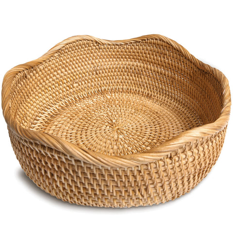 HITOMEN round rattan bread basket in honey brown for kitchen storage.