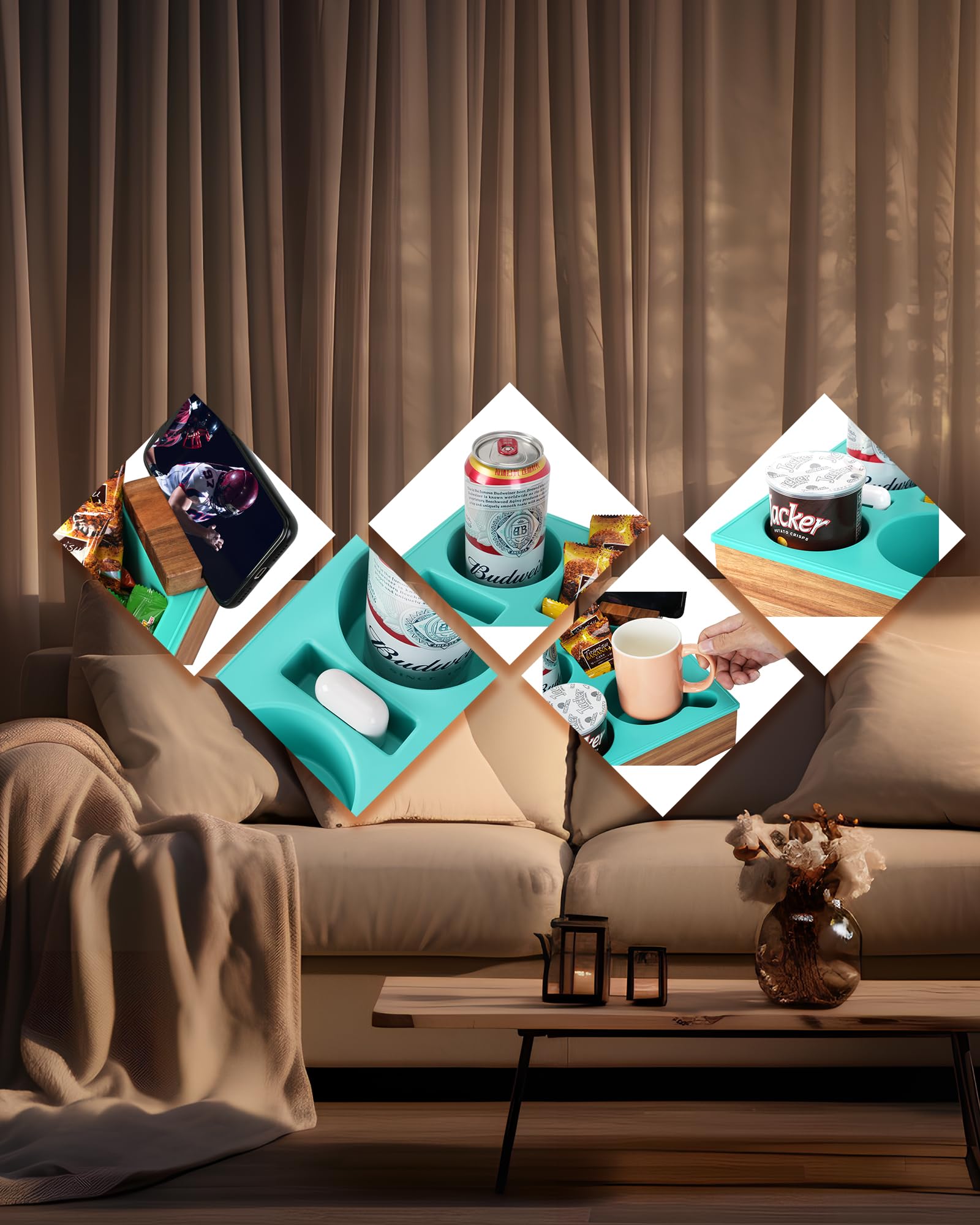 Hitseon non-slip pads secure the tray to a sofa for spill-free lounging