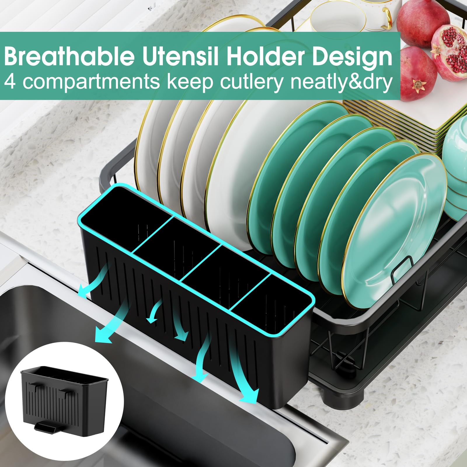 Hiviweer dish drying rack drainboard directs water into sink