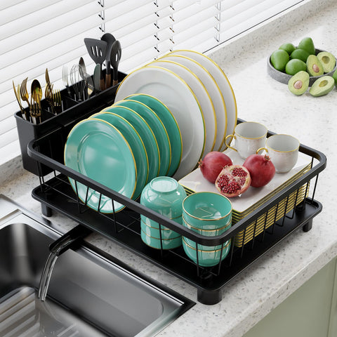 Hiviweer dish drying rack space saving with integrated drainboard