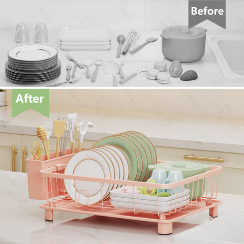 Hiviweer pink dish rack makes a practical gift for mom or kitchen enthusiasts