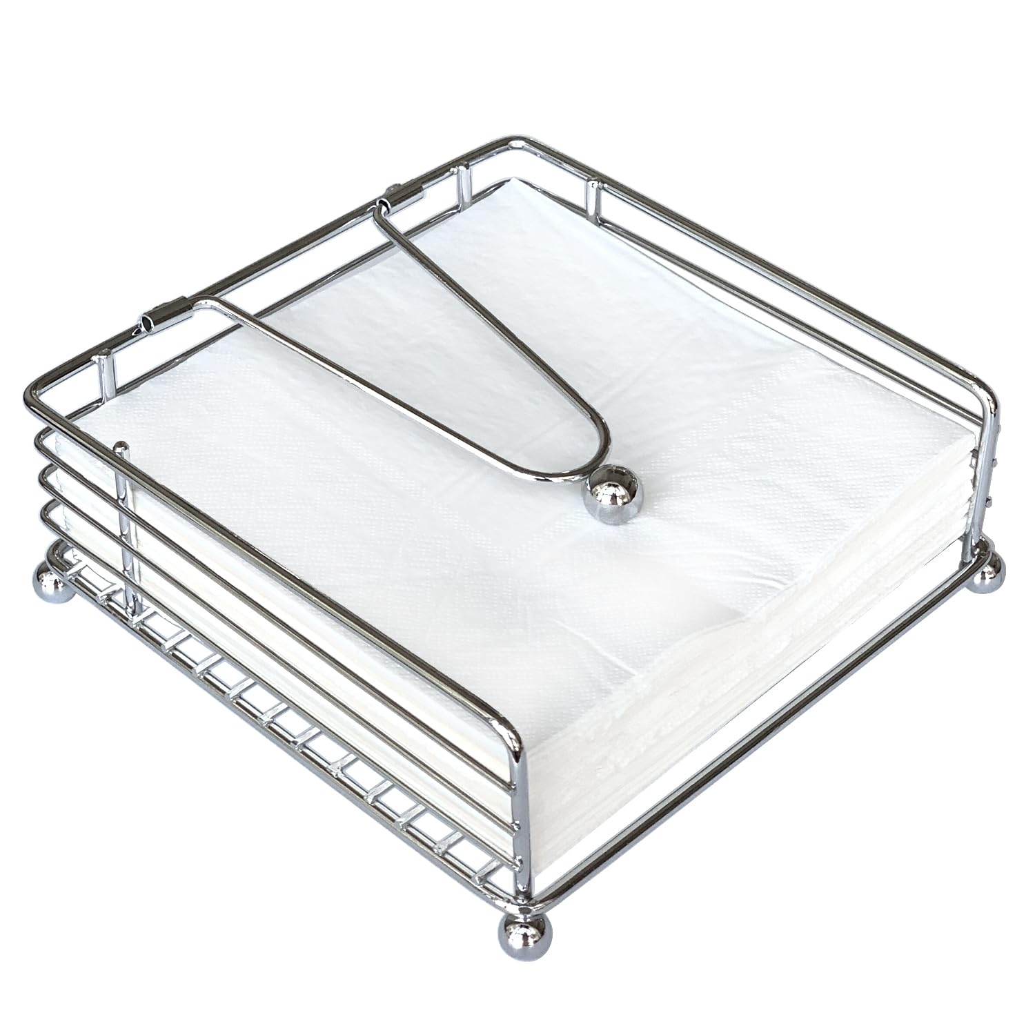 Hiwafifi napkin holder silver with weighted arm keeps napkins neat.
