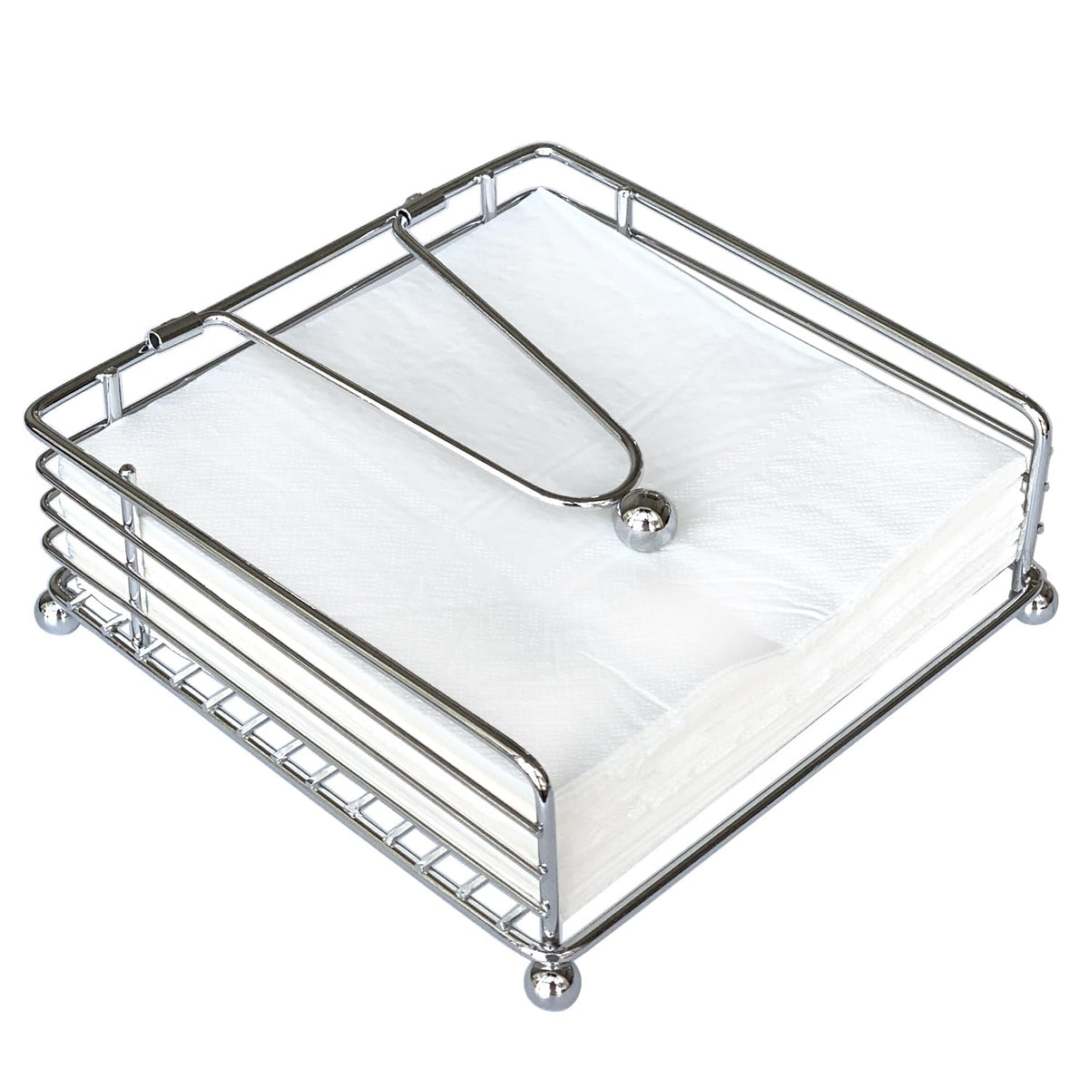 Hiwafifi napkin holder silver with weighted arm keeps napkins neat.