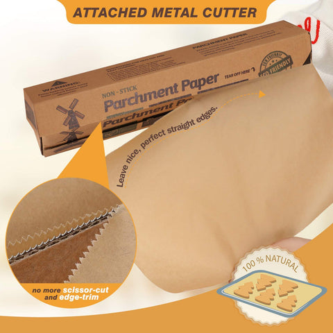 HIWARE parchment paper spanning 250 sq ft of surface area for extensive baking