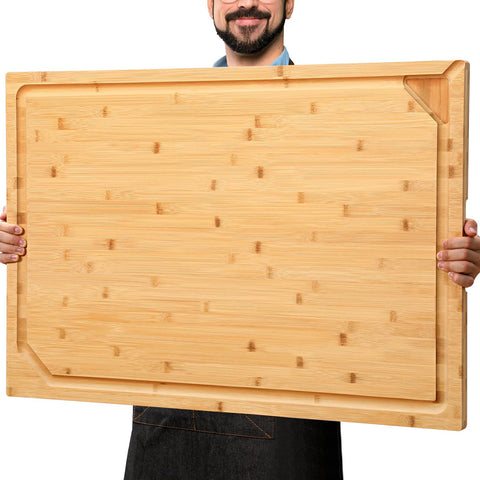 HIWARE 36x24 extra-large bamboo cutting board, top view showing generous prep space.