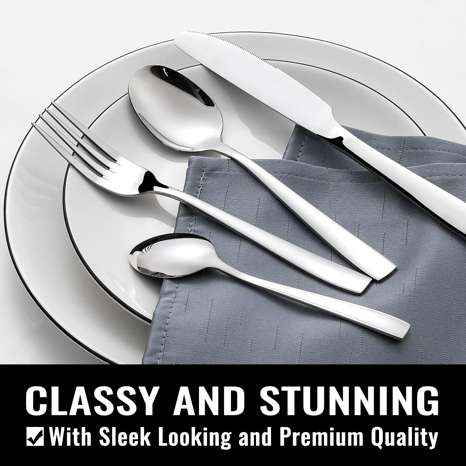 Hiware 48-piece silverware set dinner spoons for soups and desserts