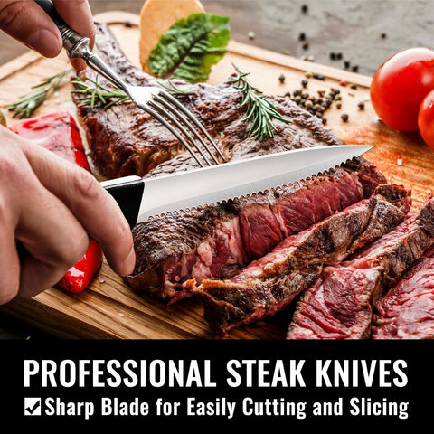 Hiware 48-piece silverware set steak knives for tender cuts