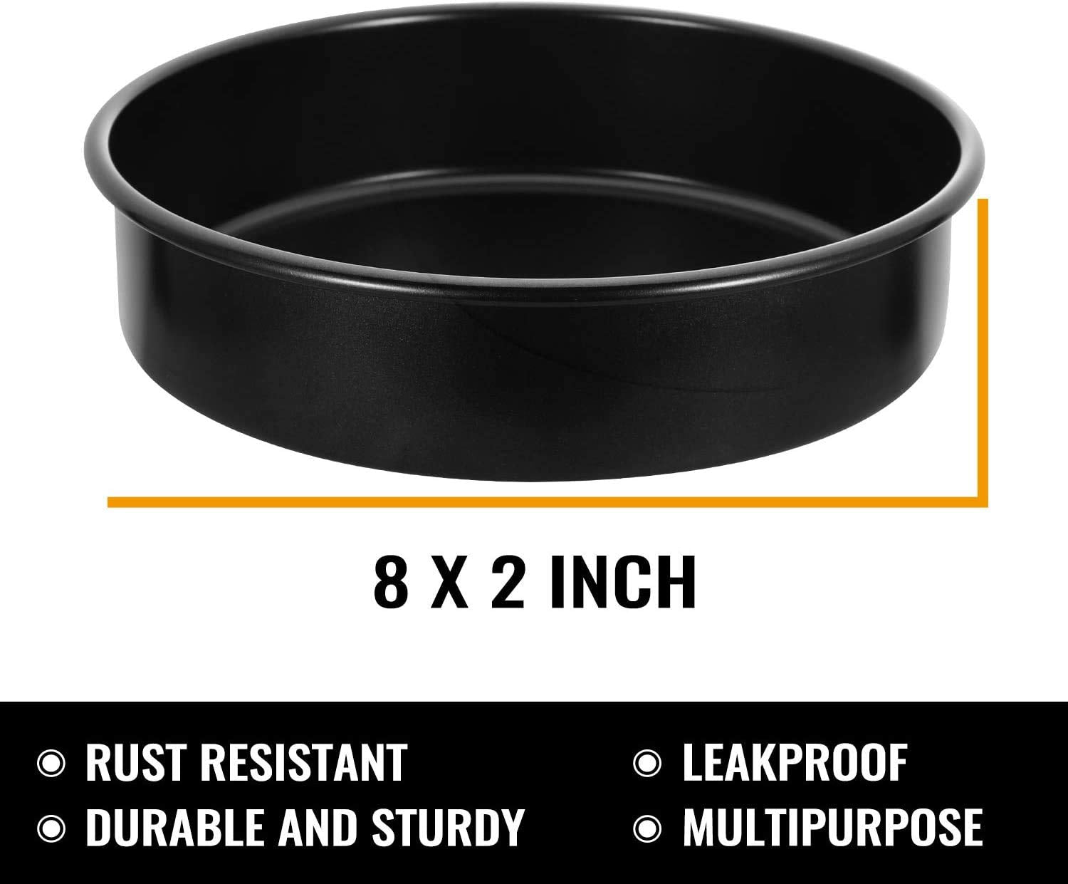 Hiware 8-inch round cake pan set 3 stacked for deep-dish versatility.